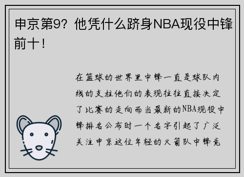 申京第9？他凭什么跻身NBA现役中锋前十！